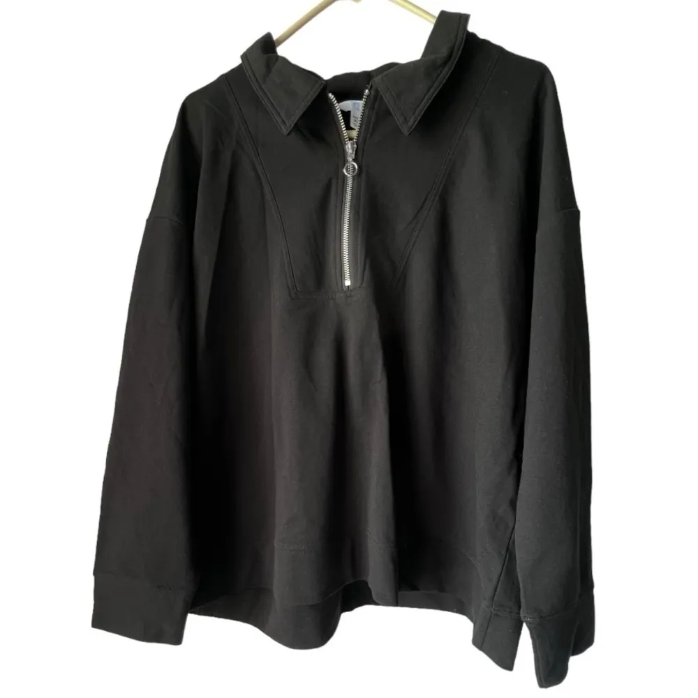 Women's Solid Homme Black High Neck sweatshirt black zip urban plus size XXXL. - Image 2