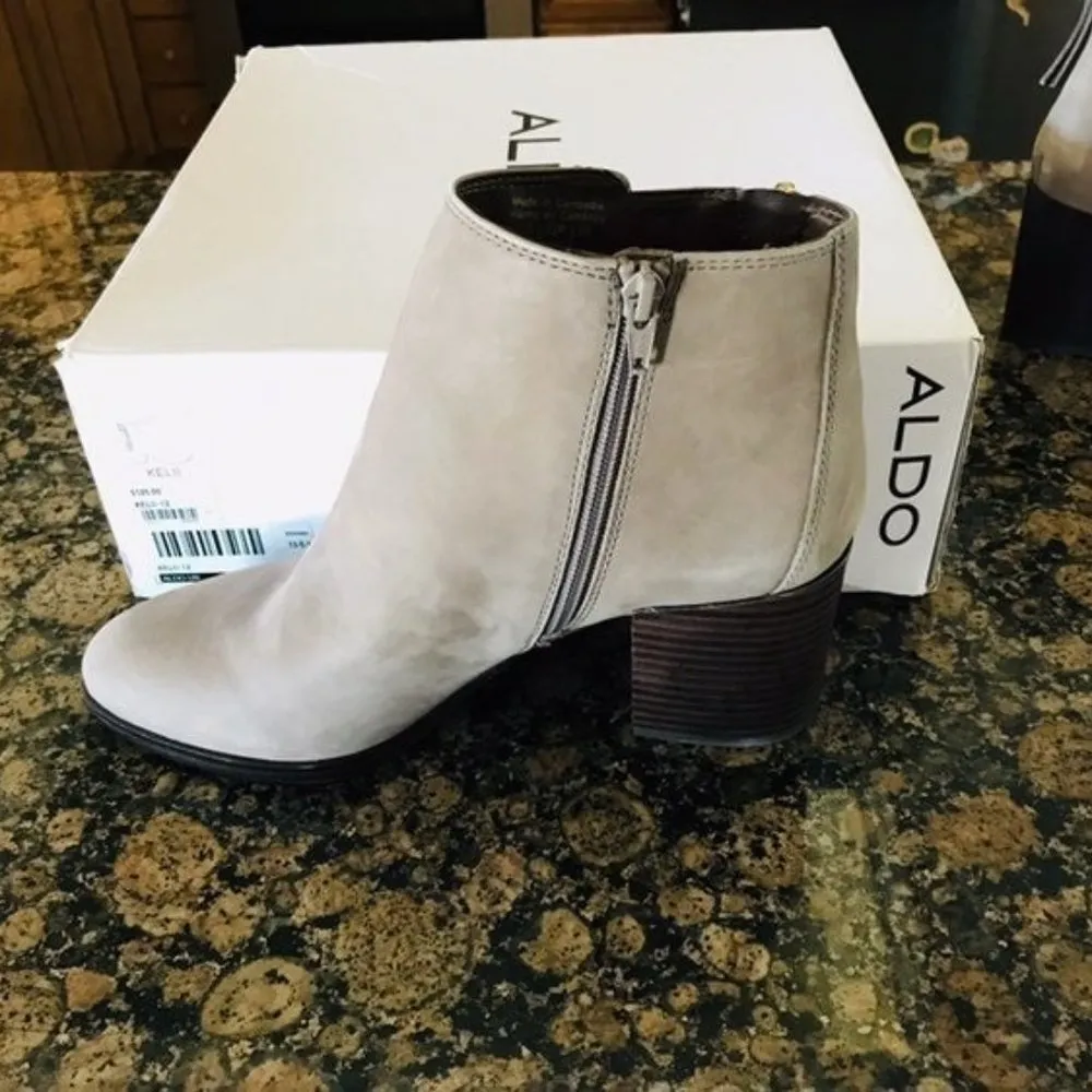 ALDO KELII-12 Tan/Light Brown Suede Booties w/Zipper Detail (Short Fall Boots) - Image 3