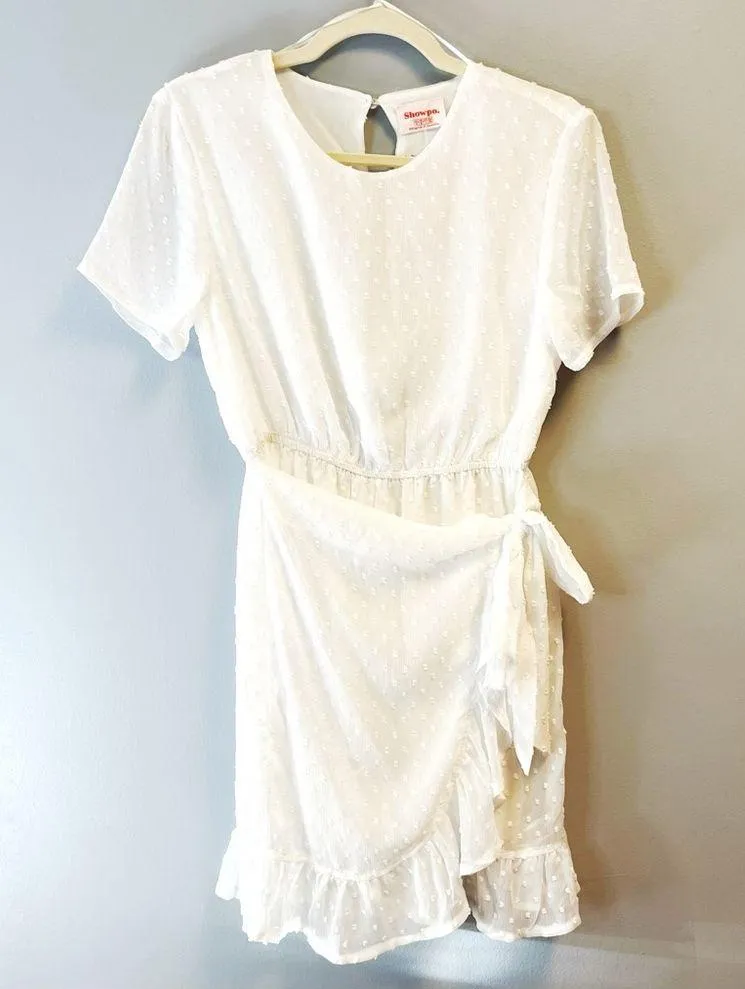Showpo. Dress White Perfect Solution Mini Dress Sz 4 NWT Swiss Dots Wrap - Image 5