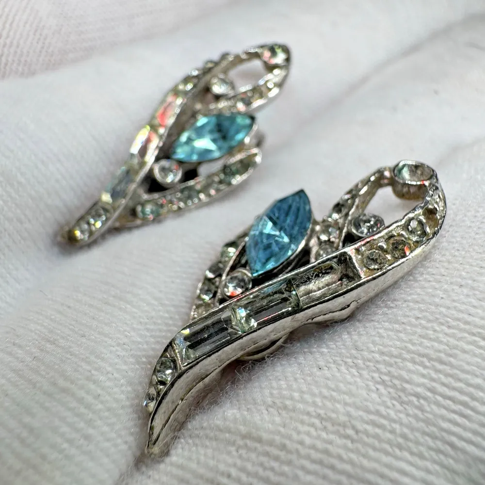 Vintage 925 Sterling Silver Rhinestone Screw Back Earrings Jewelry with Flaws - Image 5