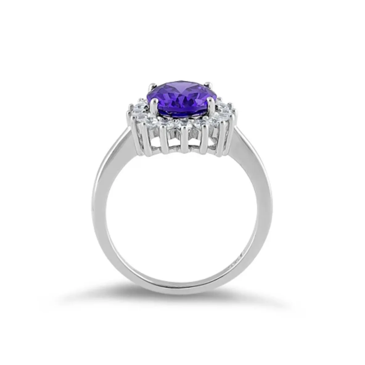 SIZE 9 925  Dark Purple Oval CZ Ring - Image 3