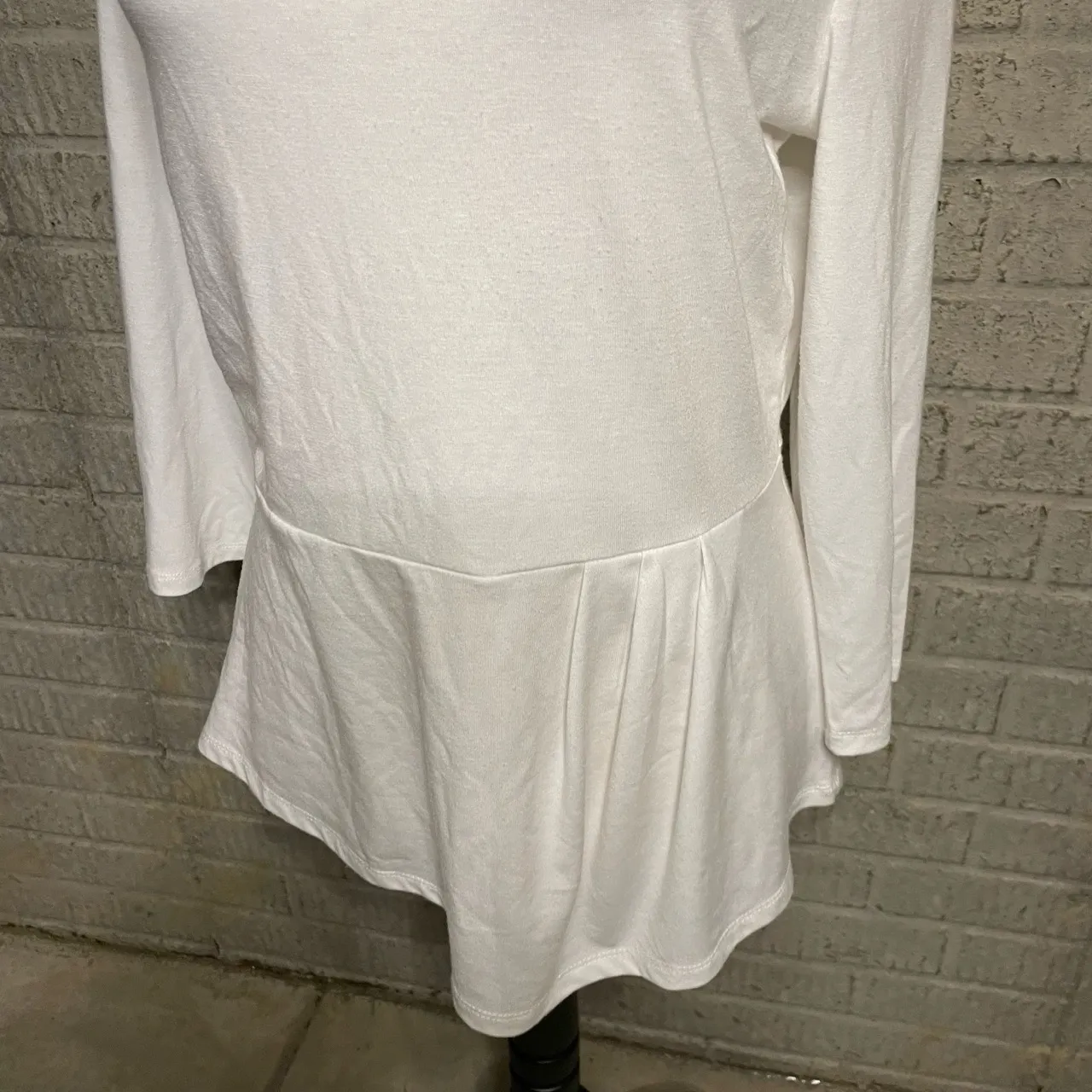 Strazzi Womens White‎ Long Sleeve Draped Neckline Peplum Blouse Top Size Medium White - Image 2