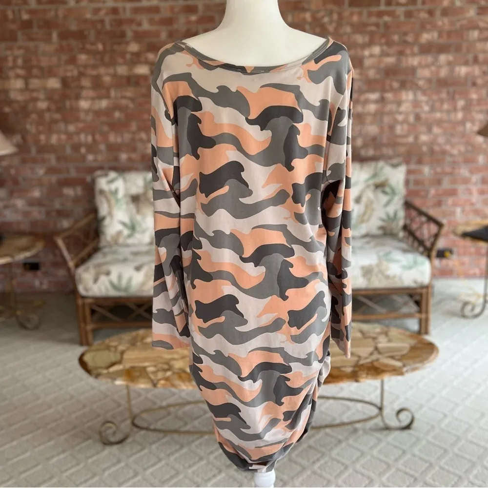 Venus Dress Camo Ruched Bodycon Long Sleeve Grey 2X Party Brunch Date Night Chic - Image 12
