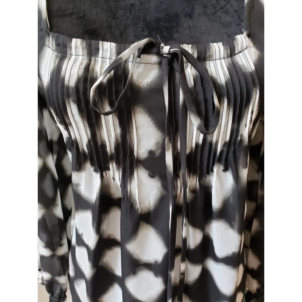 Sunny Leigh Blouse Top Womens Large Black White Tie Dye Pintuck Detail Tie Front - Image 12