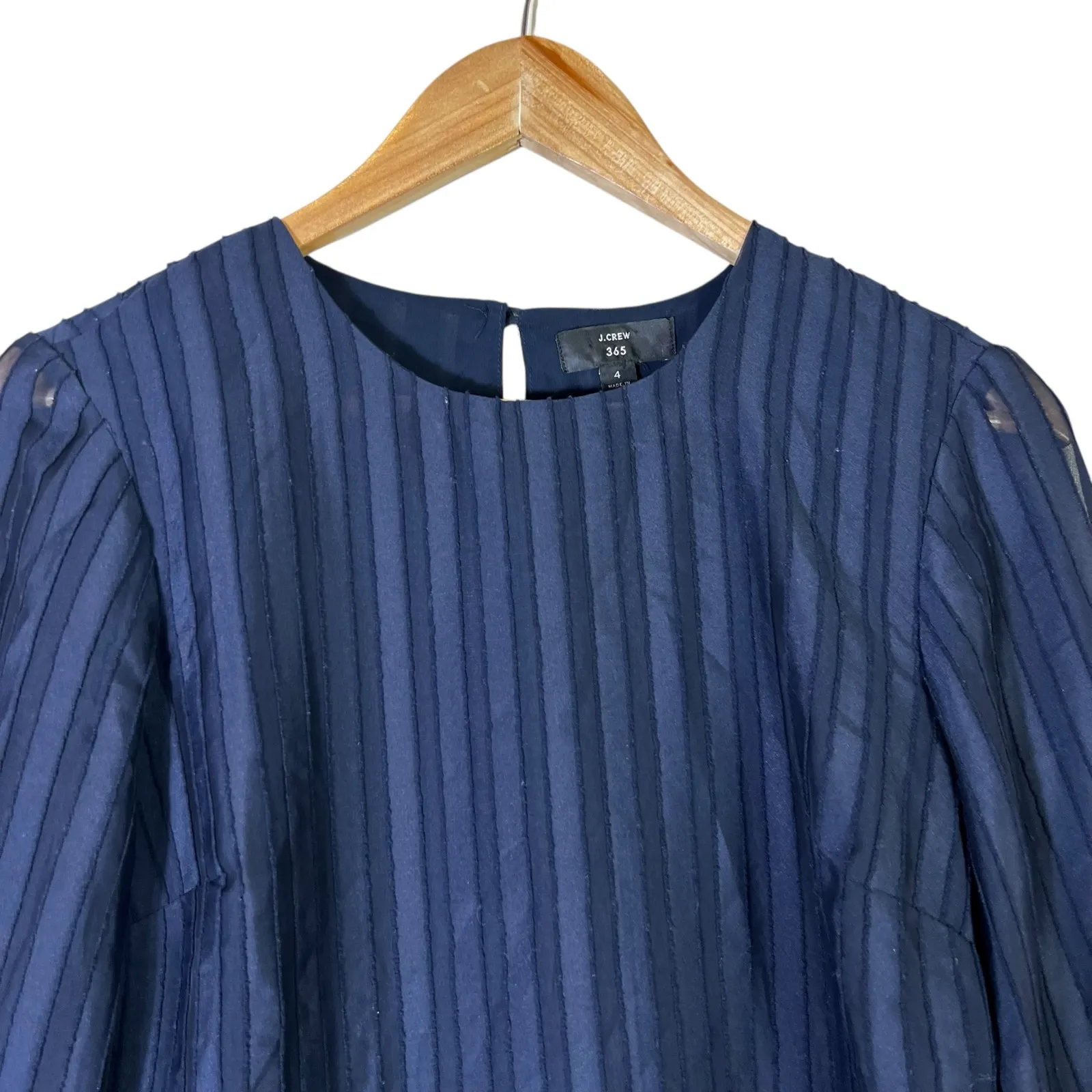 J. Crew 365 Striped Tie-Waist Long Sleeve Blouse Womens 4 Blue Career Old Money - Image 3