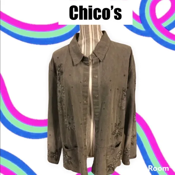 Chico’s Beaded button down Sage long Jacket - Image 15