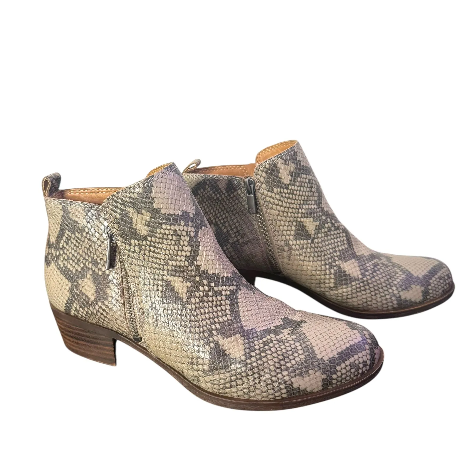 Lucky Brand Basel Booties Snakeskin Print Ankle Boots Zip Up Womens 9.5 Leather‎ - Image 5