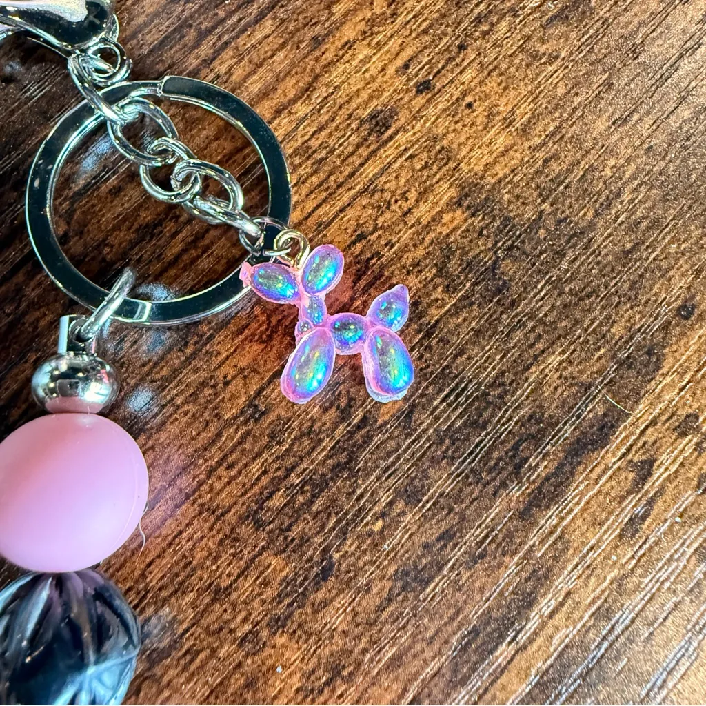 Pink and Black Beaded Key Holder - Image 2