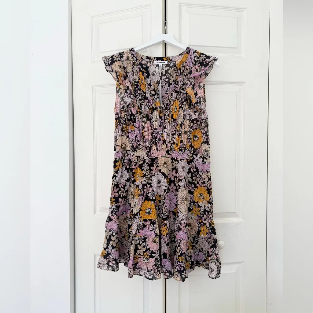 NWT Steve Madden Know Your Flower Dress in Black Purple Florals Size Large - Image 4