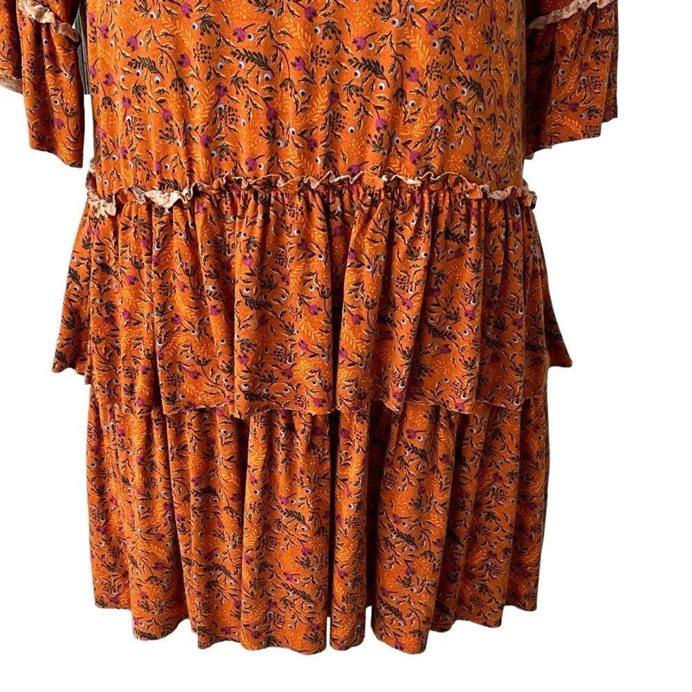 Matilda Jane Give Thanks Floral Ruffle Tiered Peasant Top Women’s Size S Orange - Image 4