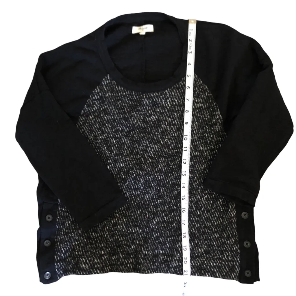 C Madewell Black & White Raglán Wool Tweed Woman Shirt Blouse Size Small - Image 9