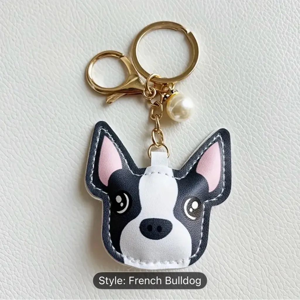 French Bulldog Keychain – Cute Dog Bag Purse Charm with Pearl – Black & White - Image 5