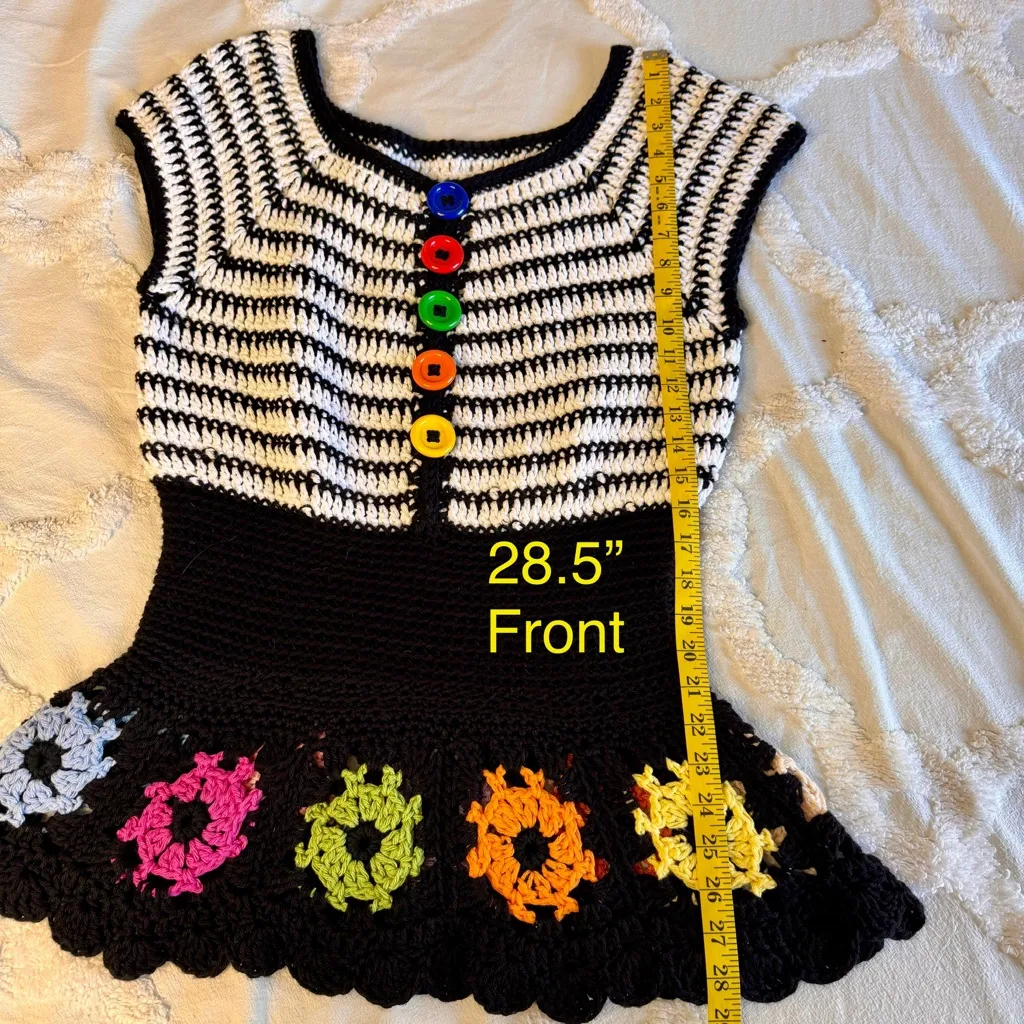hand made blouse crochet For Women's‎ Size M/L Short Sleeve Colorful Boho Fairy Black Size M - Image 11