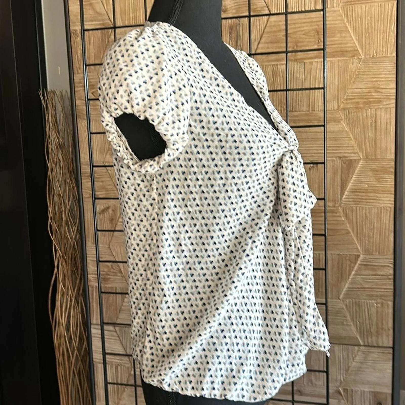 Max Studio Womens Top Small White Polka Dot Puffy Sleeve Office - Image 2