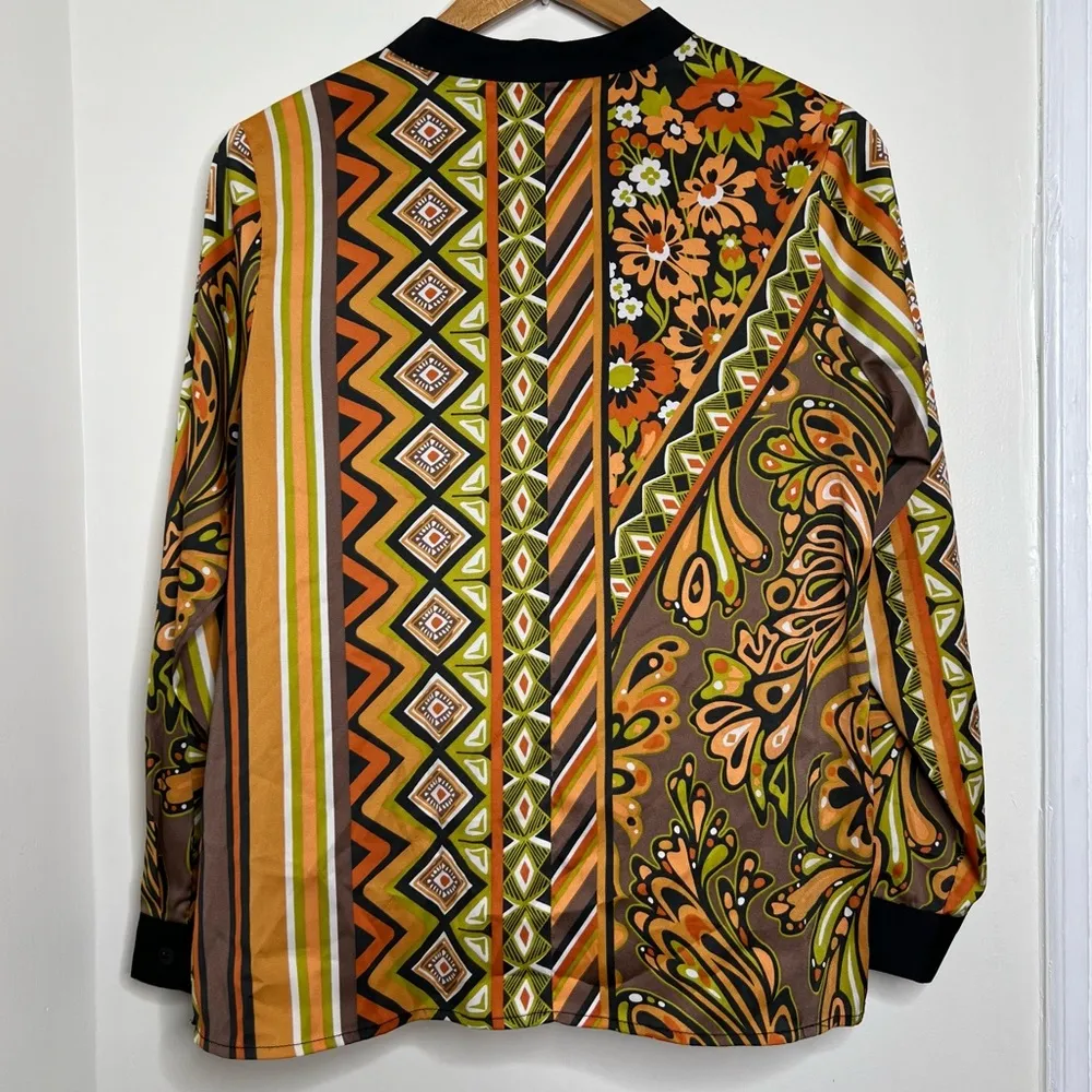 Vintage Bob Mackie Wearable Art Blouse Women’s Size Medium Mandarin Collar Retro - Image 6