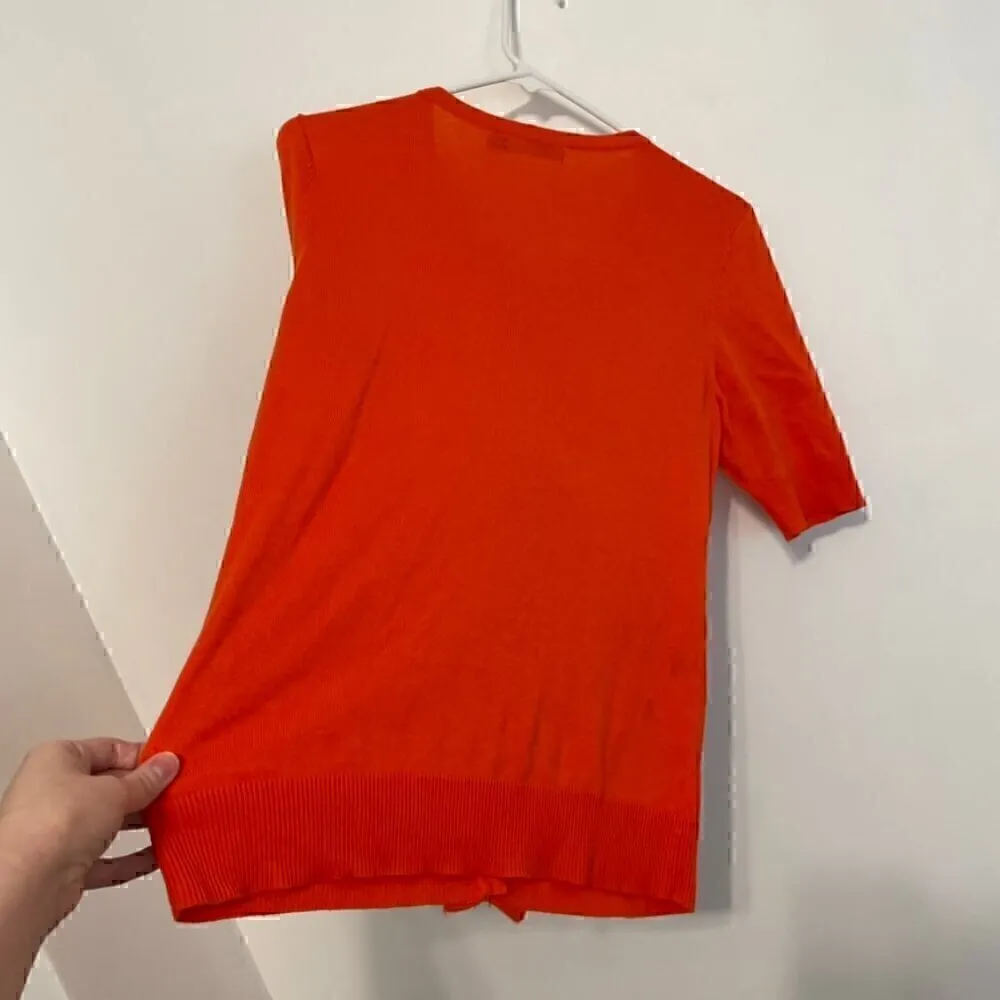 NEW YORK & COMPANY NY&CO Solid Orange Ruffle Short Elbow Sleeve Cardigan Sweater Size M - Image 12