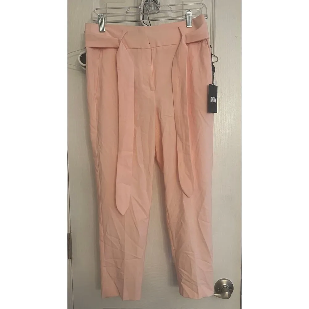 DKNY High Waisted Size 4 Tie Front Pink Barbiecore Lined Ankle Pants, A66 - Image 5