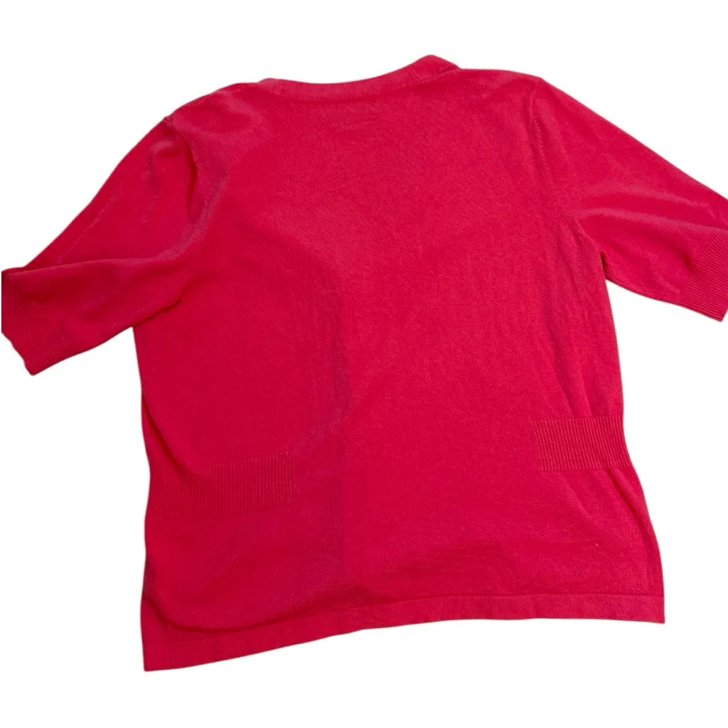 Vintage Jones New York Pink Rose Appliqué Shore Sleeved Cardigan - Image 5