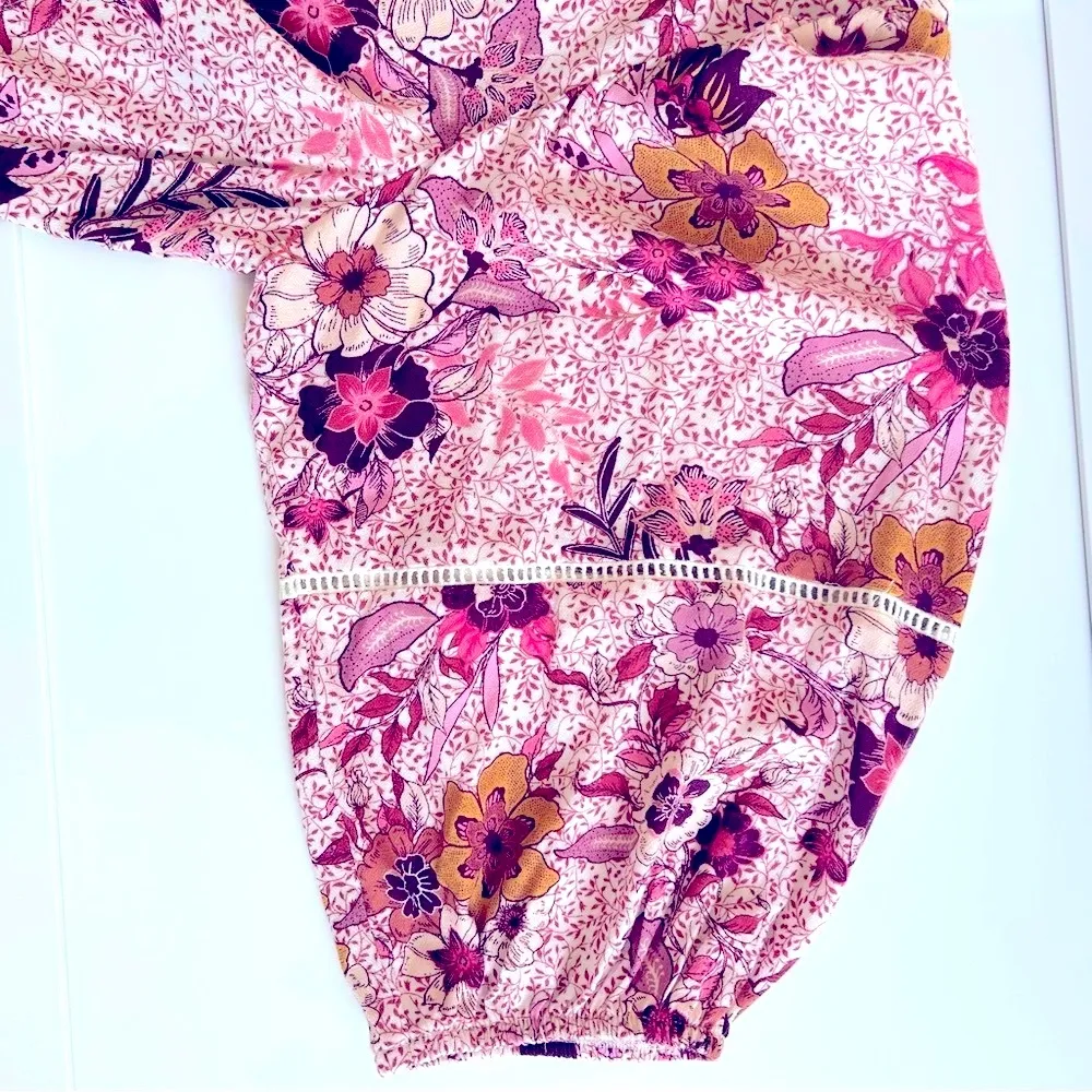 248. Knox Rose Peasant Blouse Pink Floral Button Front Boho Womens Top - Image 4