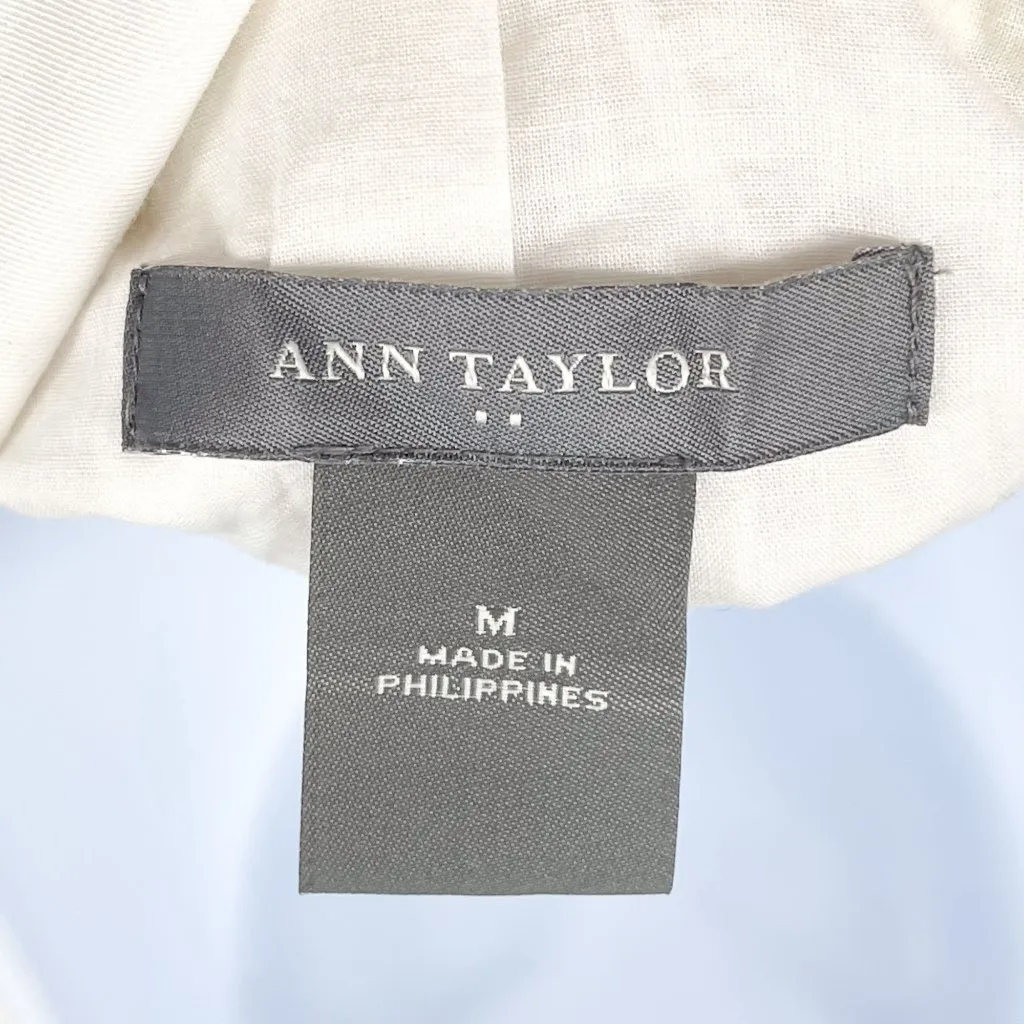Ann Taylor Cropped Jacket Coat Solid White 100% Cotton Collared Flare Sleeve Top - Image 6