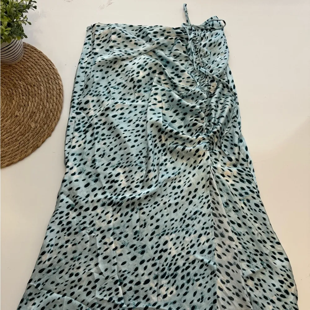 CIDER Blue‎ Spot Leopard Print Drawstring Split Maxi Skirt Large - Image 4