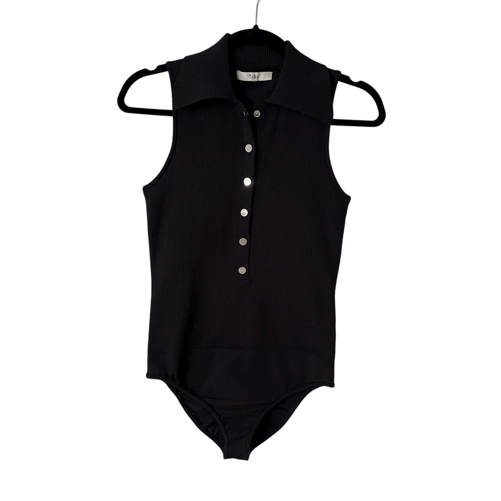 Tibi black ribbed button front sleeveless bodysuit - Image 10