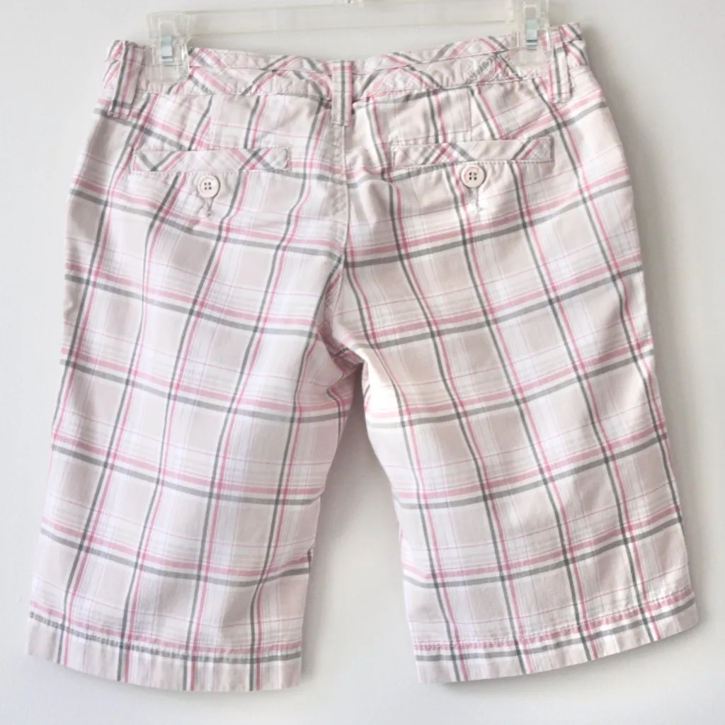 Roxy Vintage 2000's Cotton Pink Beige Plaid Preppy Casual Shorts 1 - Image 8