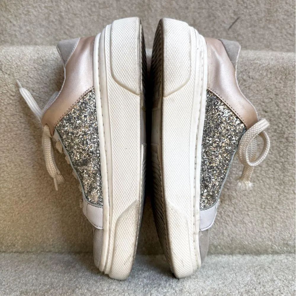 Pink Lily Silver Taupe Star Sneaker Shoe Glam Glitter Size 8 - Image 4