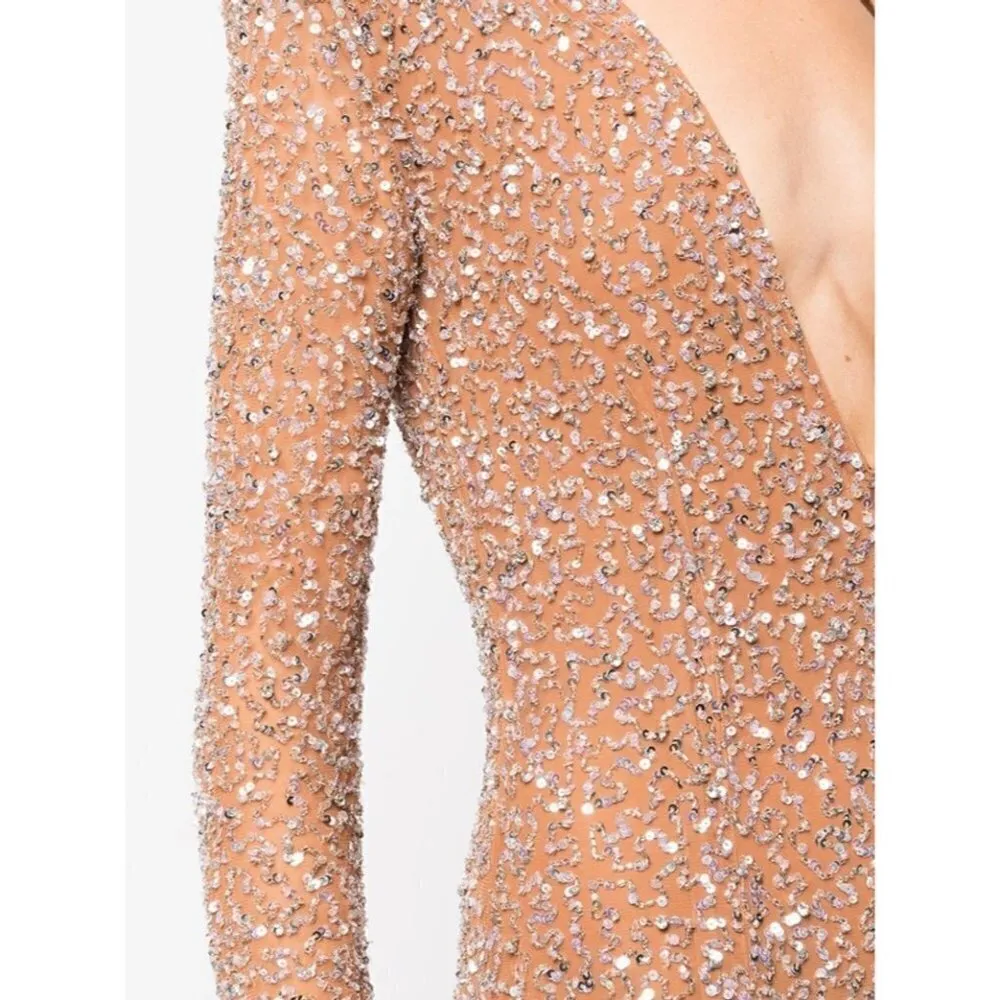 Retrofete Pamela Sequin Dress In Silver & Nude Womens New XSmall Womens MIni Tan Size XS - Image 4