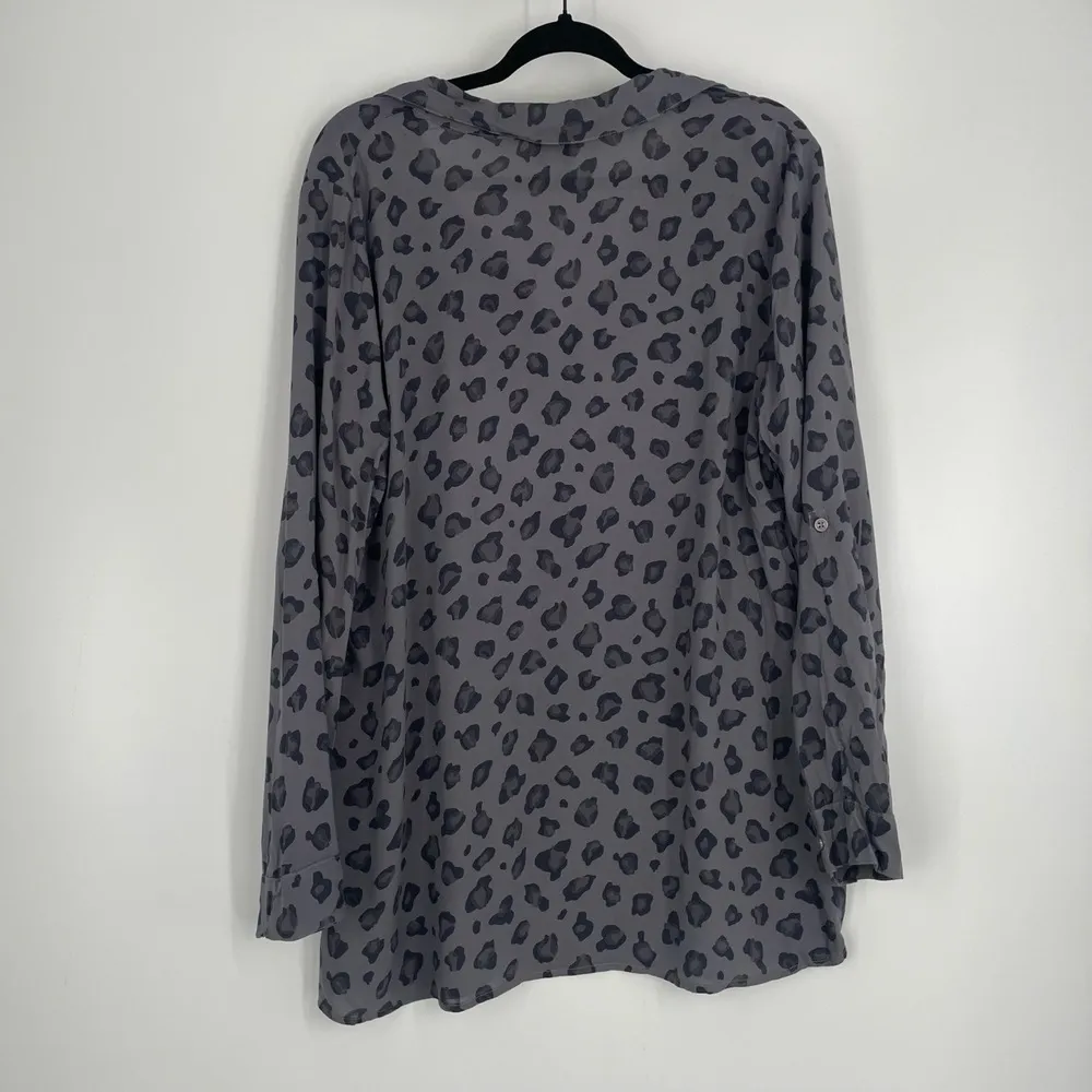 Splendid Women's Gray Leopard Print Collared Long Sleeve Maternity Blouse Top  L - Image 2