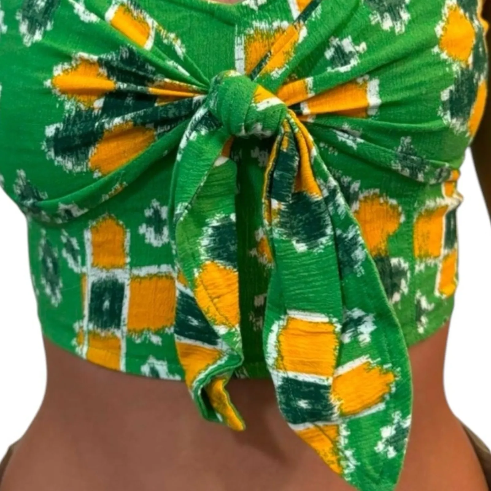 Aerie Beach Floral Tie Front Crop Top Green Yellow White Size L Summer Festival - Image 14