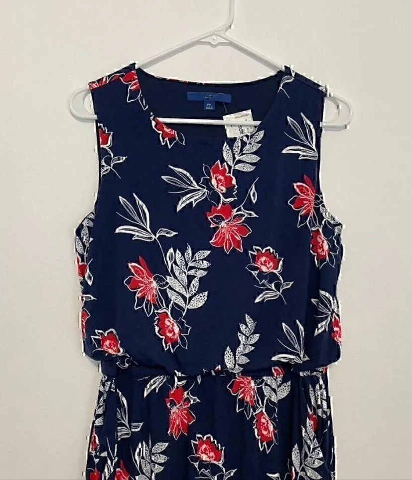 NEW NWT APT. 9 Navy Red White Floral Sleeveless Tank Dress PETITE Medium / PM MP - Image 2