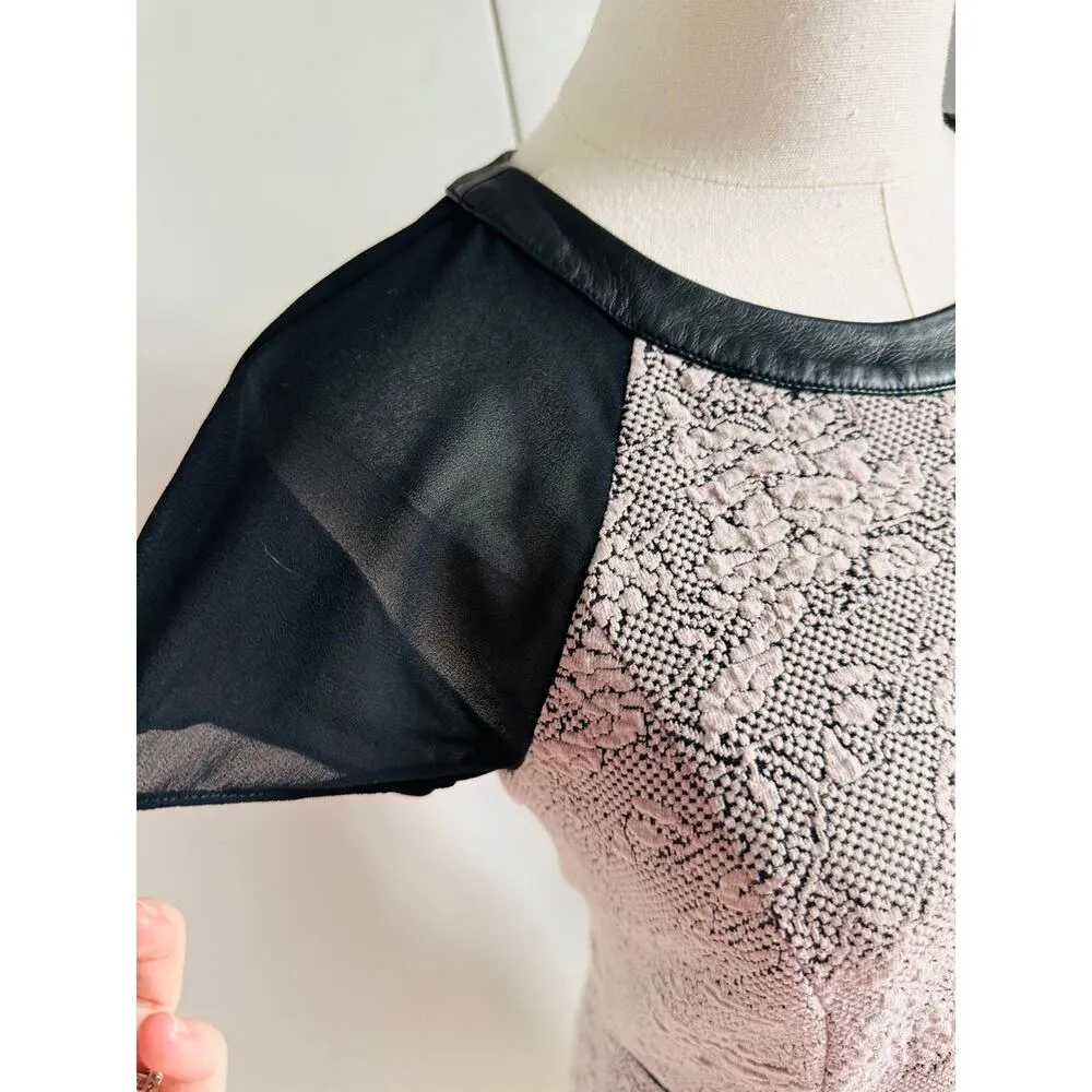 Rebecca Taylor A line Dress Above KNee Size 2 Muted Floral print Leather Career - Image 8