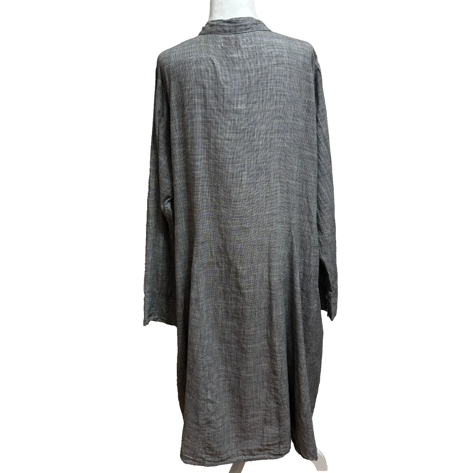 Tulip Shirt Dress XL Black White Plaid Midi Cotton Pockets Lagenlook Minimalist - Image 4