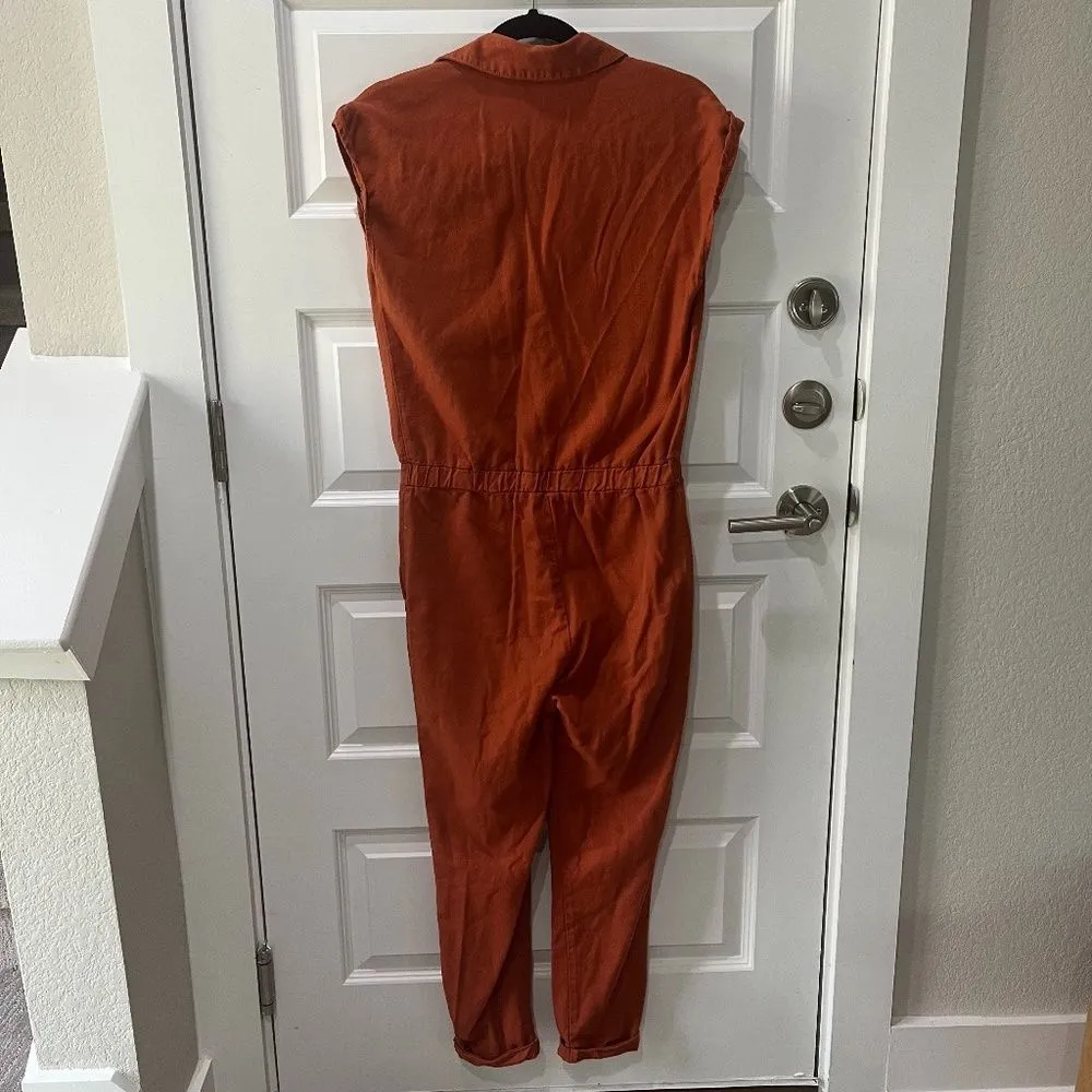 MONROW Women's XS Rust Twill Jumpsuit Orange - Image 4
