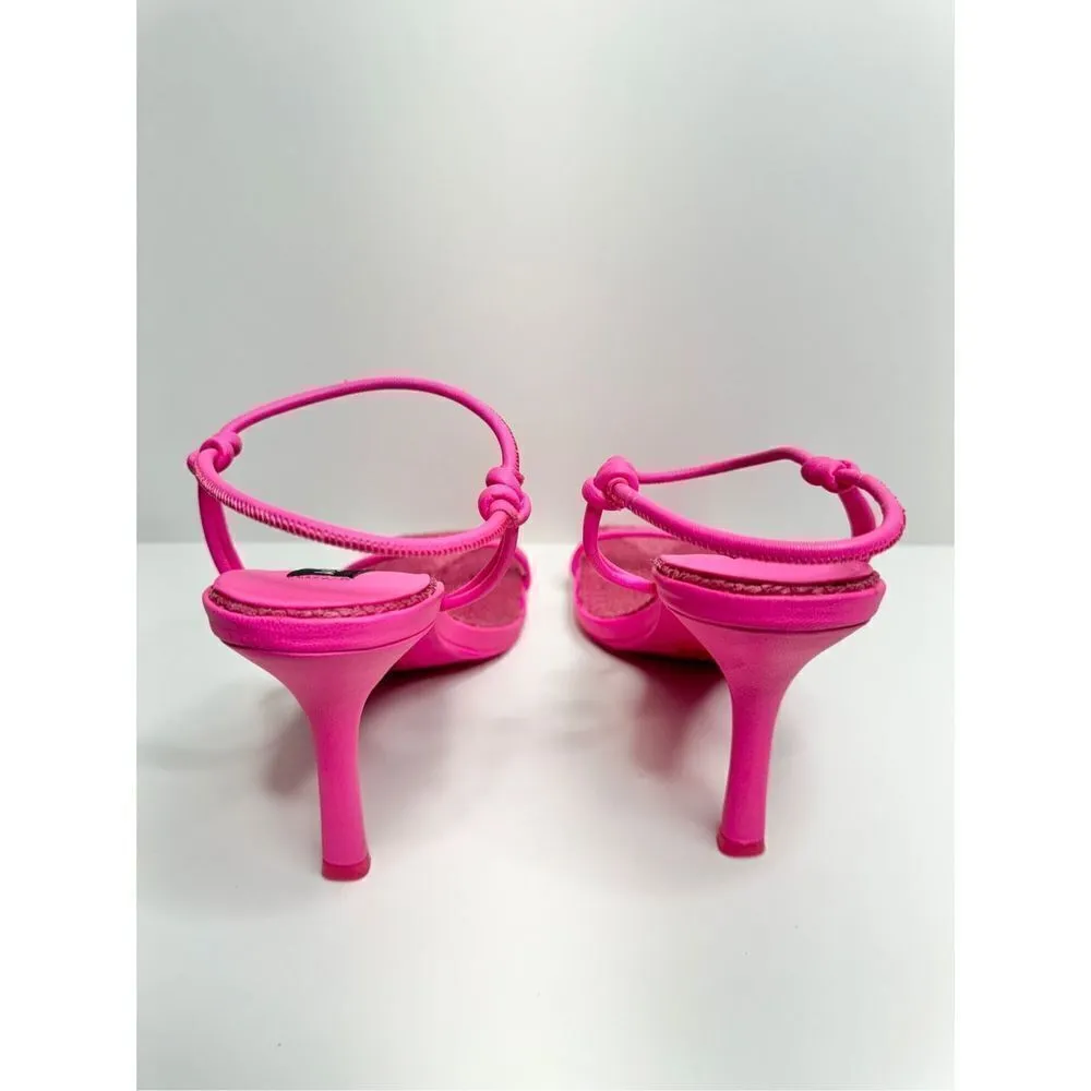 AQUA Sandals Womens Size 10 Square Toe Pink Raffia Detail Slip On Heel NEW - Image 6