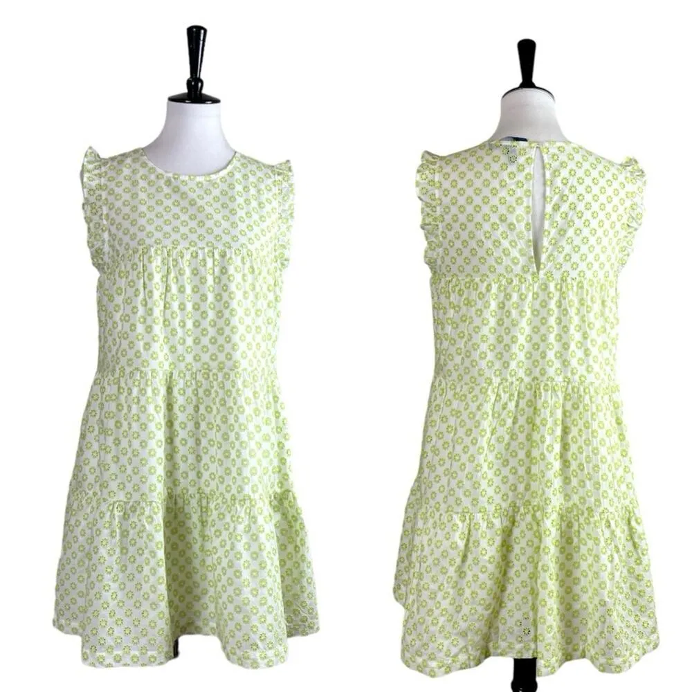 ModCloth NEW Women’s Eyelet Ruffle Swing Dress White Lime Green Size Medium - Image 13