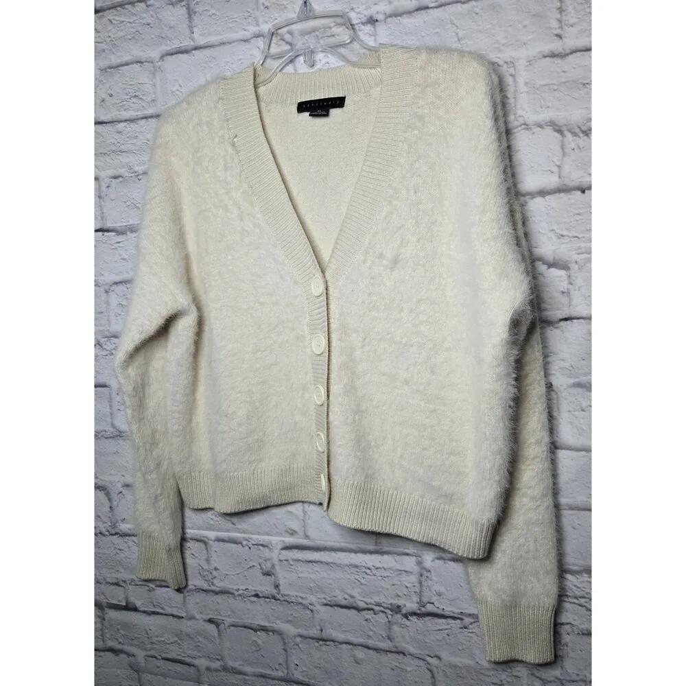 Sanctuary Eyelash Cardigan Cream Fuzzy Super Soft XS Crop Boxy - Image 3