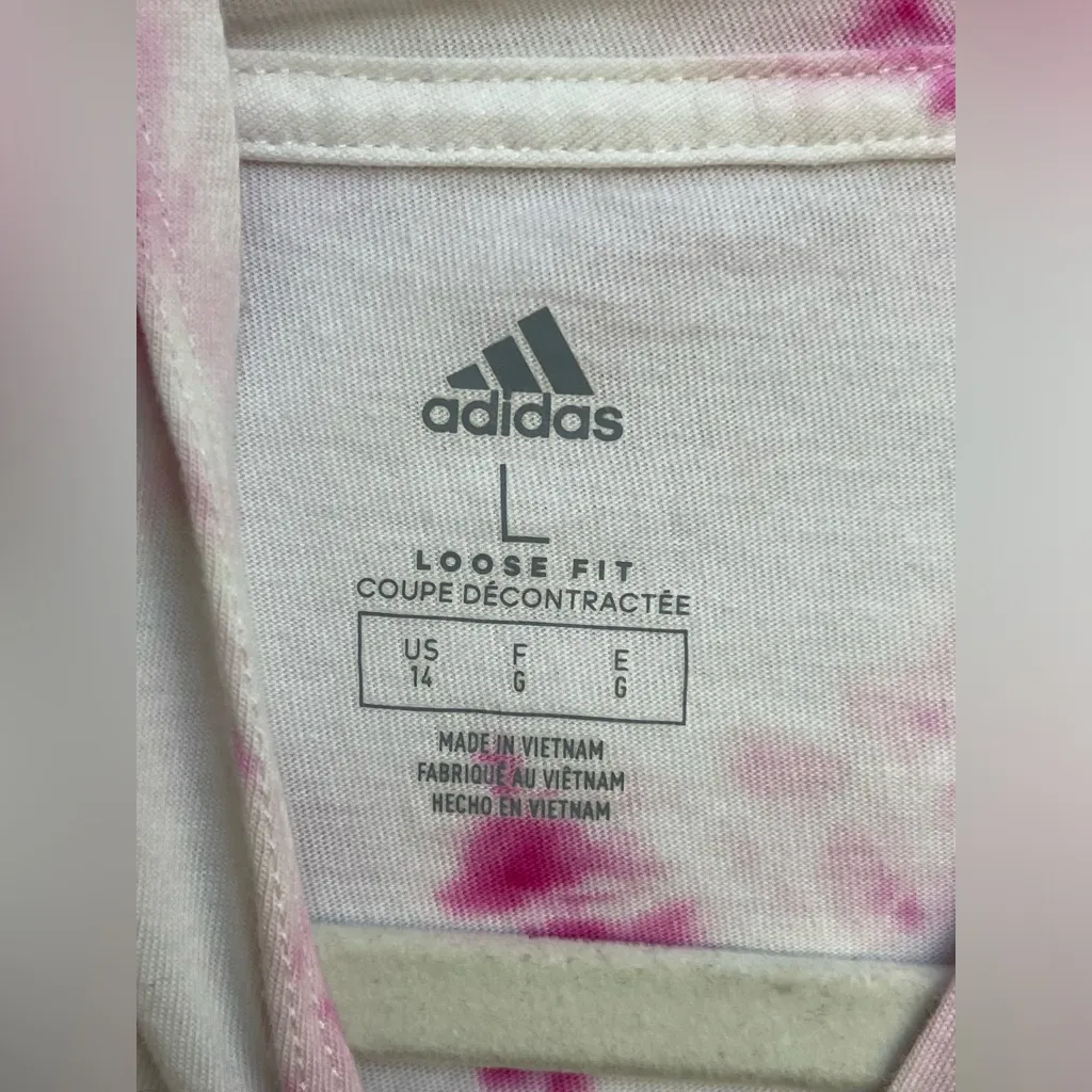 Juniors Adidas Pullover Hoodie Long Sleeve T-Shirt Tie Dye‎ Pink & White size L - Image 5