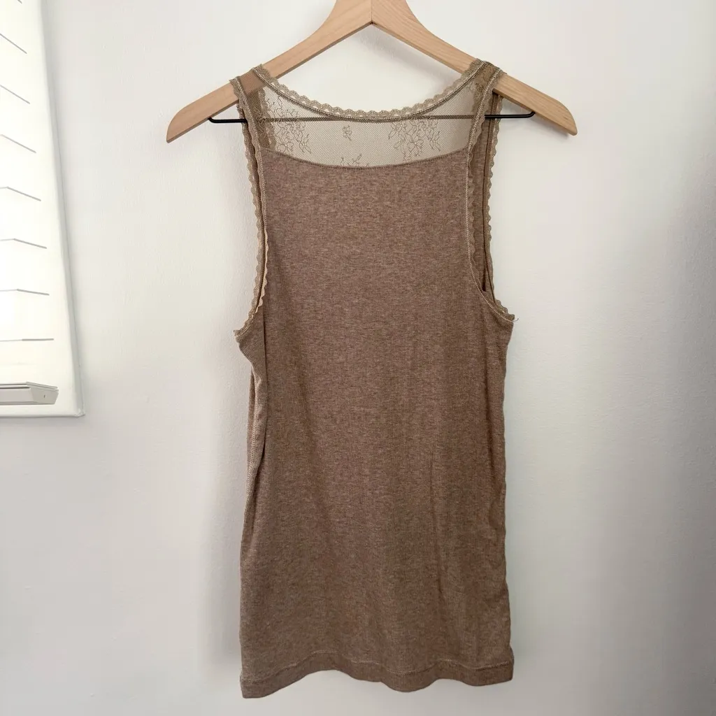 American Eagle XL Y2K Floral Lace Back Tank Top Tan Beige Dainty Racerback 2000s - Image 4