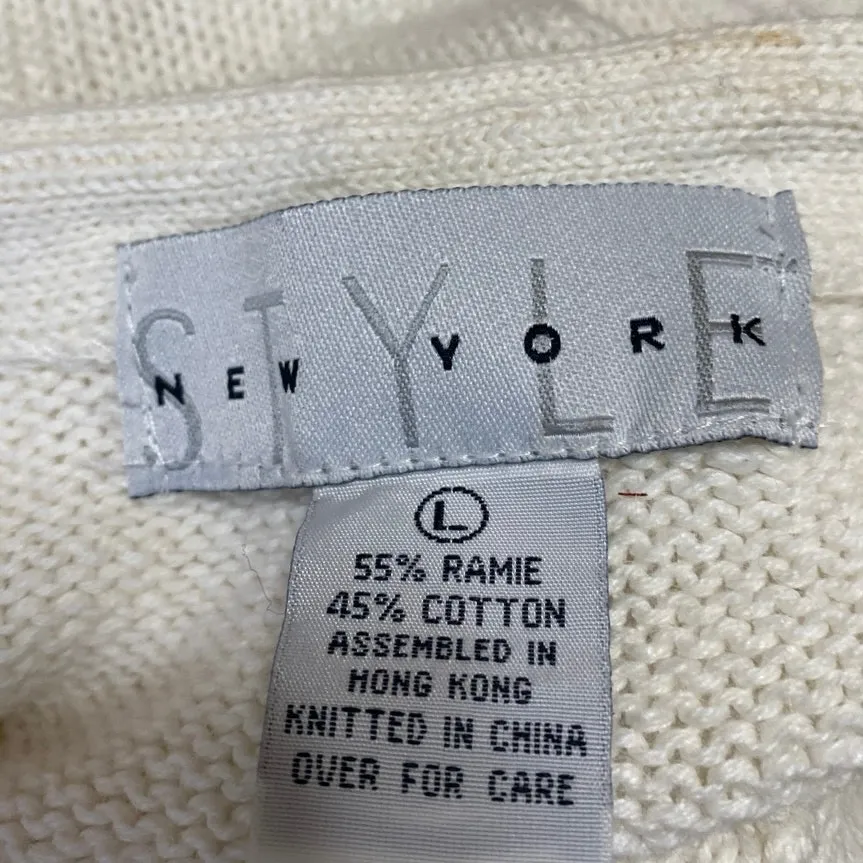 Style New York Cream Long Sleeve 3D V Neck Tassel Mini Sweater Dress Size L Size L - Image 4