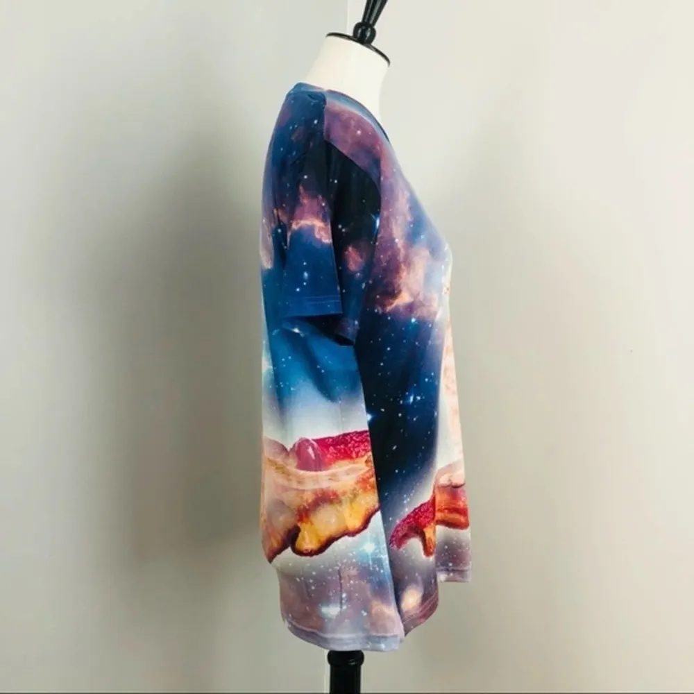 Galaxy Cat Riding Bacon T Shirt Medium - Image 3