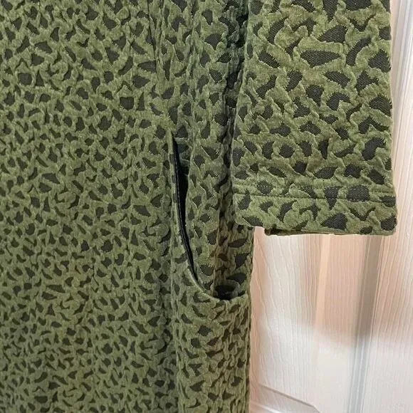 Sharagano Olive Animal Print Career Dress L 3/4 Sleeve Pockets Office‎ Chic Green Size 12 - Image 4