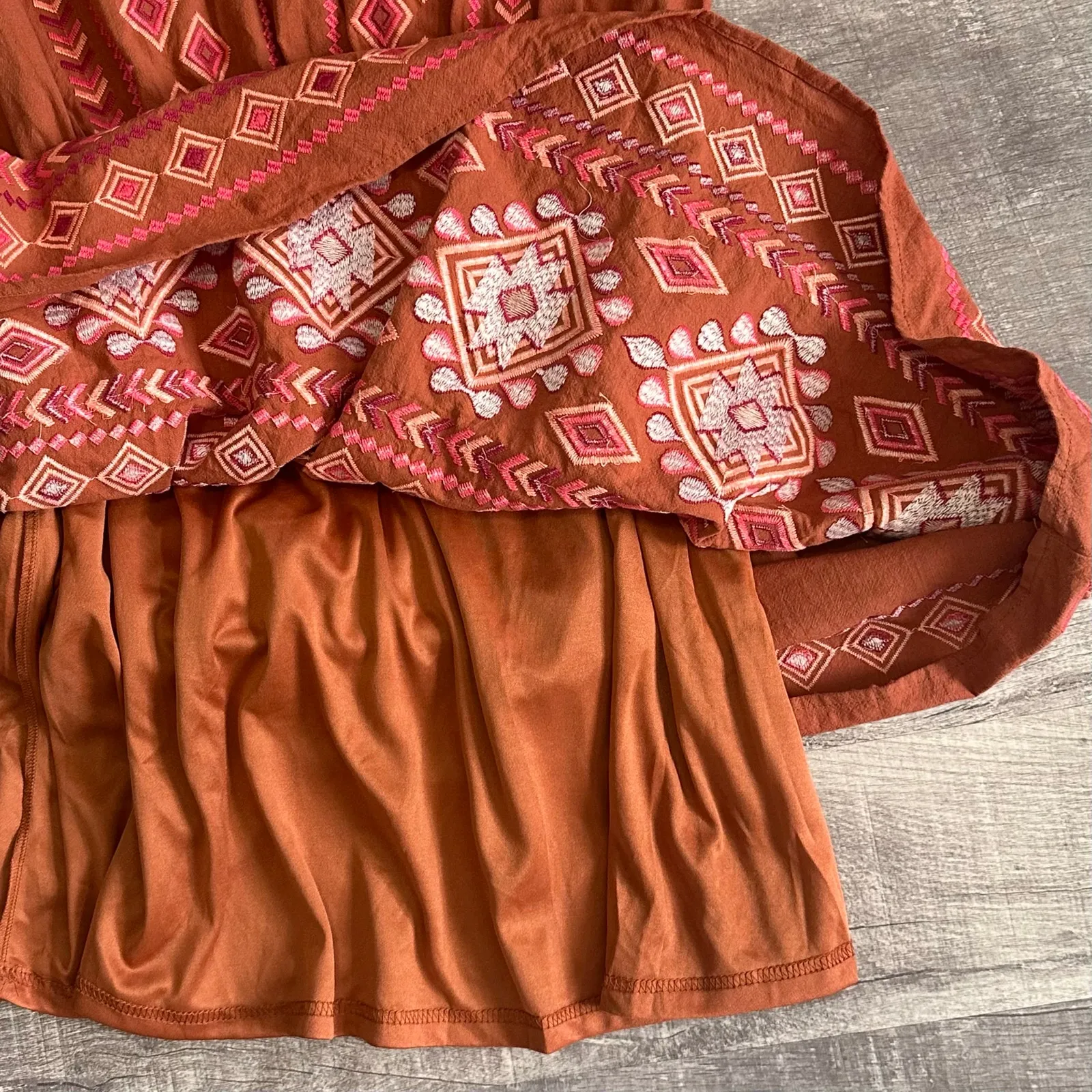 Savanna Jane NEW Rust Mini Dress Womens Plus 1X Aztec Embroidery Cinch Waist Brown - Image 4