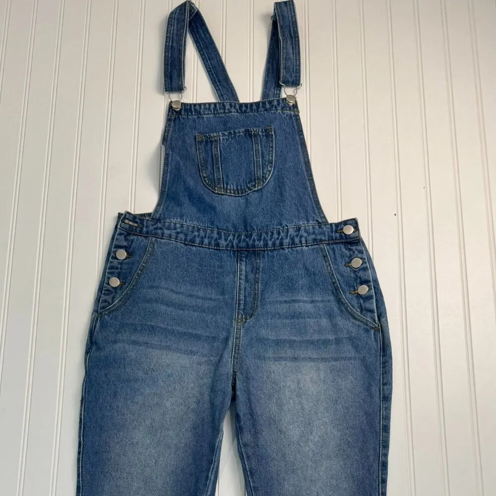 Boohoo Medium Wash Denim Overalls Ruffle Hem K26 - Image 2