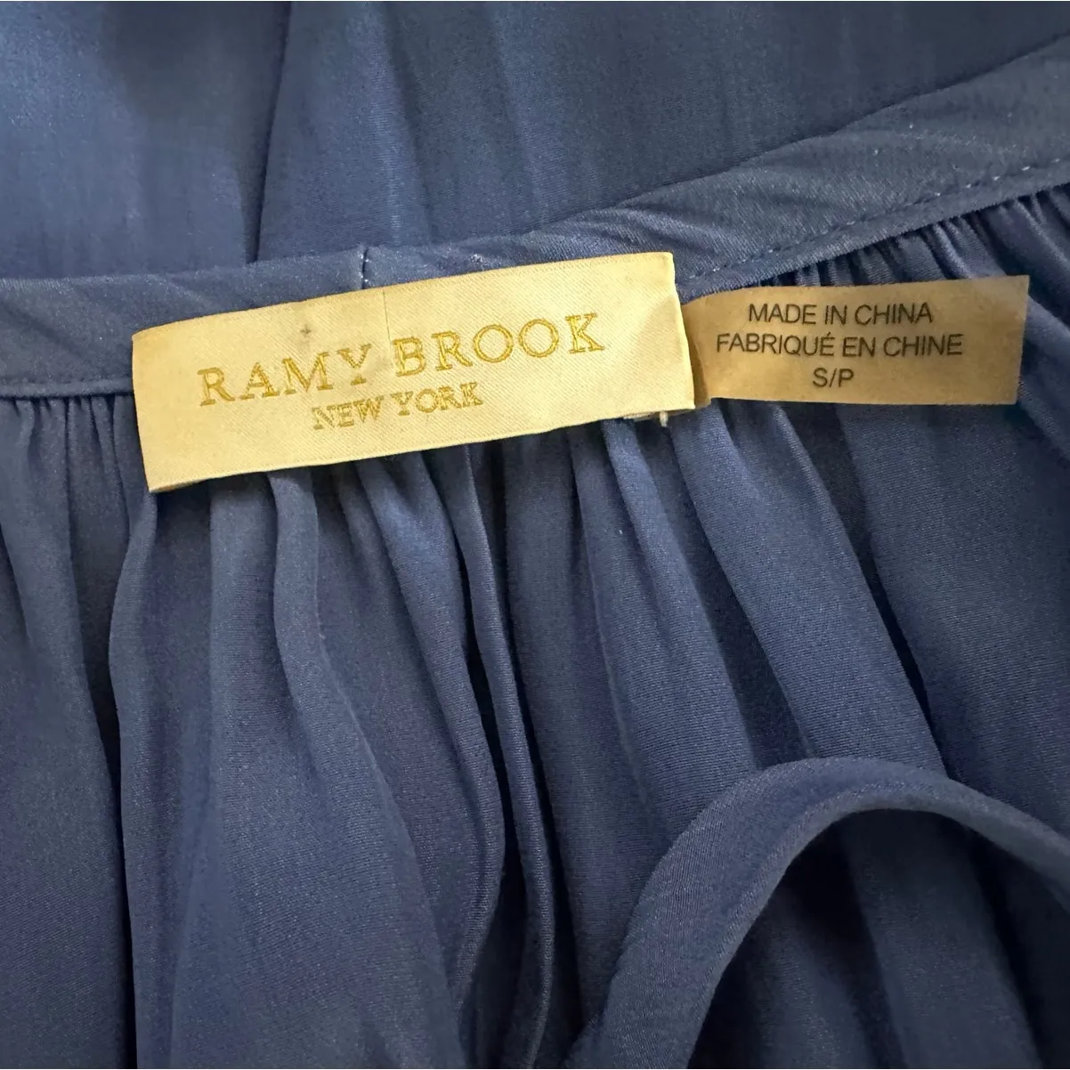 Ramy Brook Blouse Tie Neck Long Ruffle Sleeve Paris Blue - Image 2