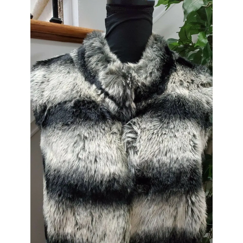 Rachel Zoe Women's Black & White Modacrylic Long Sleeve Casual Fur Jacket 1X - Image 2