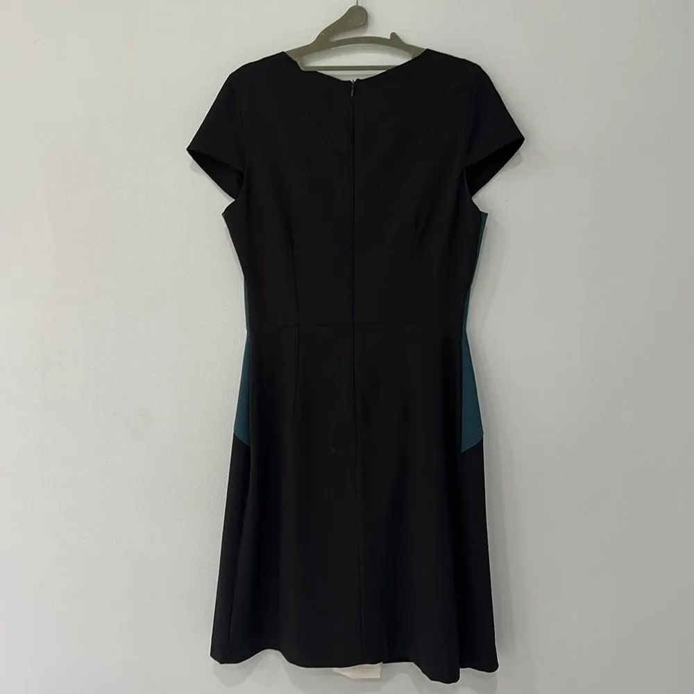 Women's Black White Blue Crew Neck Short Sleeve Midi Dress Sz Small - Image 6