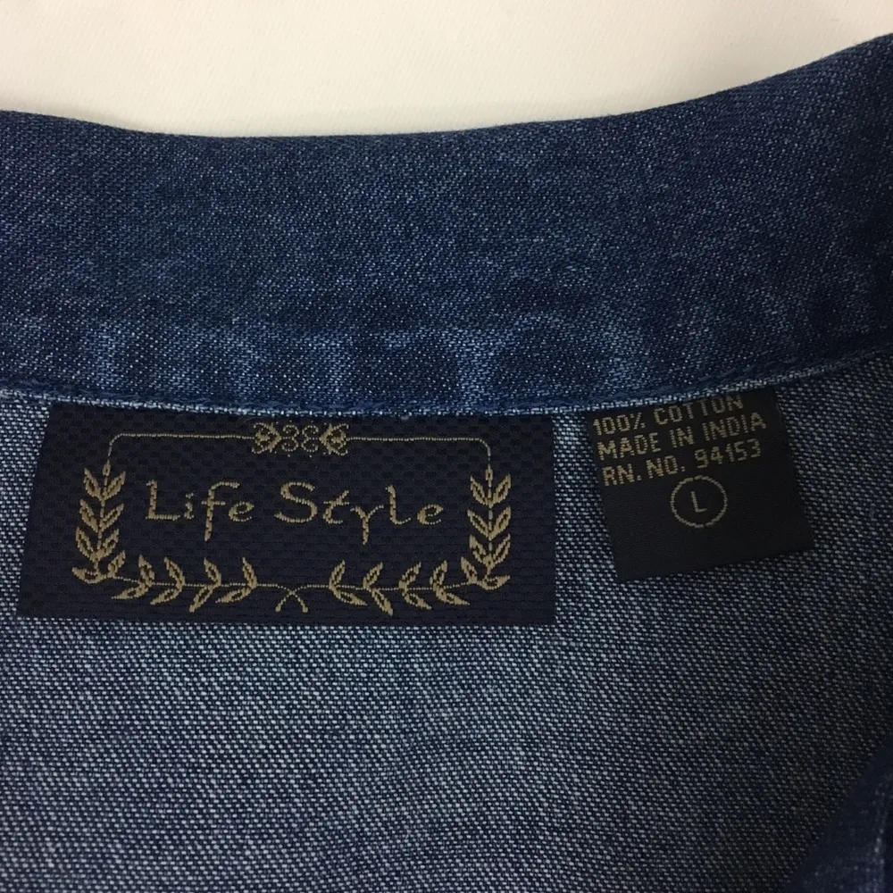 Christmas Sequin Patches Denim Blazer Size L - Image 8