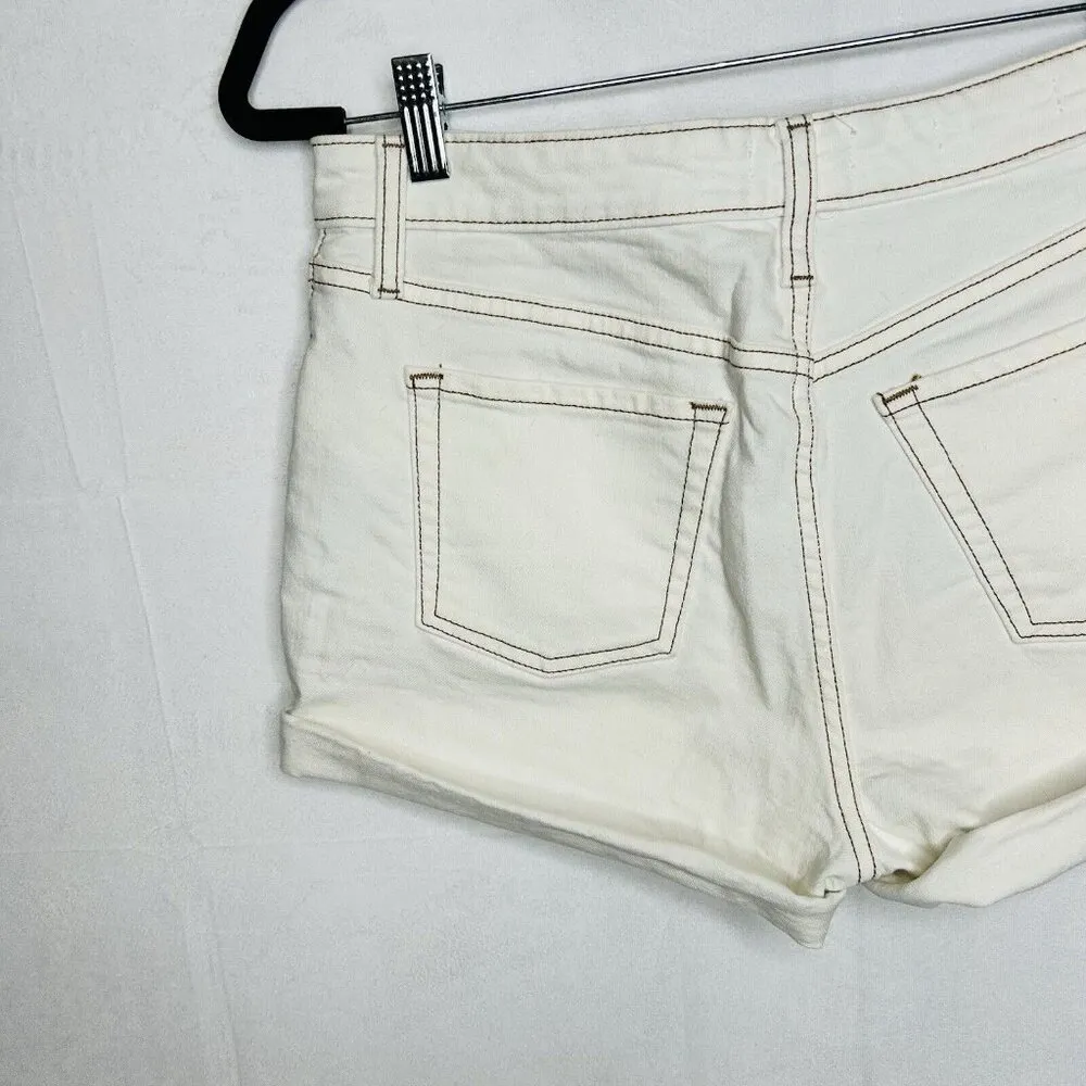 Wild Fable Highest Rise Cream Denim 3" Jean Shorts Size 6 / 28R Brown Stitching - Image 6
